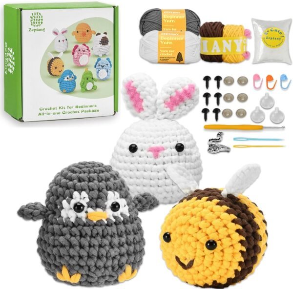 Crochet Animals Crochet Kit for Beginners with Beginner Yarn, Amigurumi Crochet Kits for Starters Knitting Kit, Beginner Crochet Crafts for Adults with Step-by-Step Video Guides for Teacher Gifts
