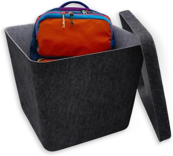 Welaxy large stackable felt bin Functional basket container for Toys Pet Books Clothes throw blanket hide storage solution multi-use as footrest foot stool coffee table (Charcoal)