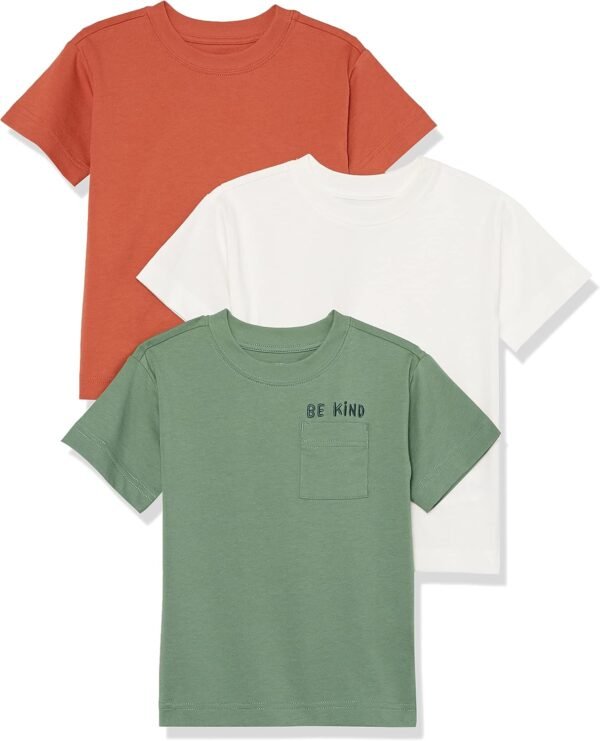 Amazon Essentials Unisex Kids and Toddlers' Modern Short-Sleeve T-Shirt, Pack of 3