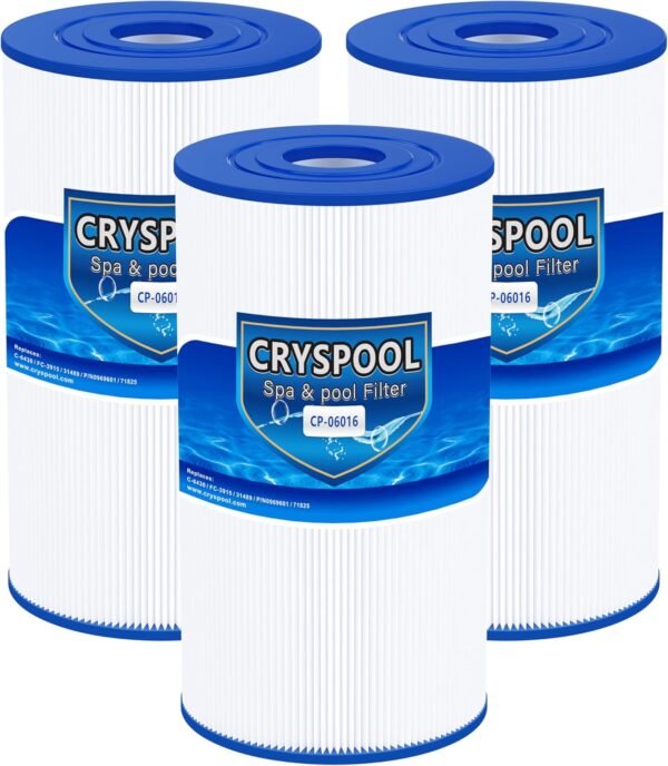 Cryspool® 06016 Filter Compatible with PWK30, C-6430, Watkins 31489, FC-3915, P/N0969601, 71825, 73178, 73250, 30 Sq. Ft Spa Filter Cartridge, 3 Pack
