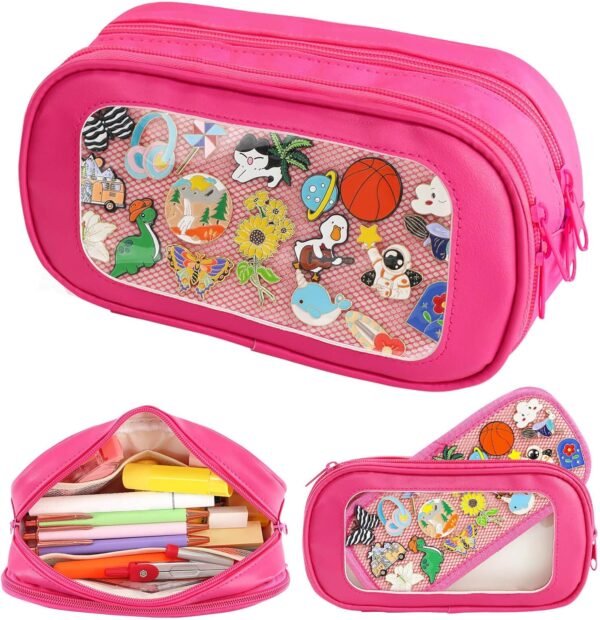 Pencil Pouch Cute Pin Display Ita Bag Pen Case Organizer For Teen Girls Womens Portable College Office Marker Pen Case Back To School Essentials, Red