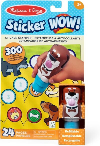 Melissa & Doug Sticker Wow!™ 24-Page Activity Pad and Sticker Stamper, 300 Stickers, Arts and Crafts Fidget Toy Collectible Character – Dog Creative Play Travel Toy for Girls and Boys 3+