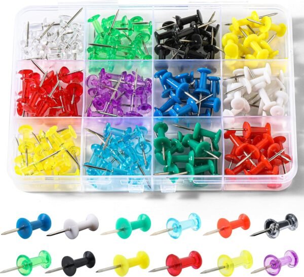 12 Colors 150 Pcs Push Pins, Standard Thumb Tacks Steel Point and Plastic Head, Push Pins for Bulletin Board, Cork Board and Wall
