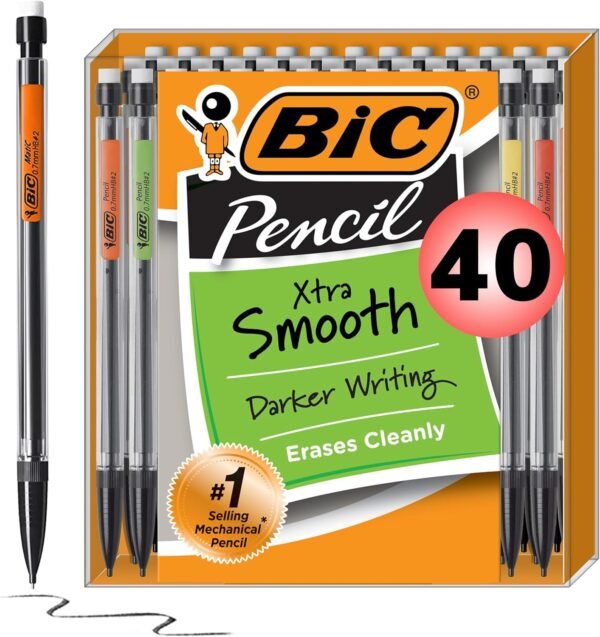 BIC Xtra-Smooth Mechanical Pencils with Erasers, Bright Edition Medium Point (0.7mm), 40-Count Pack, Bulk Mechanical Pencils for School or Office Supplies