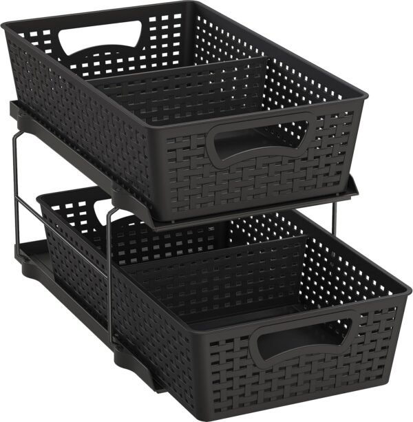 Simple Houseware 2 Tier Bathroom Organizer Tray Pull-Out Sliding Drawer/Under-Sink Storage, Black