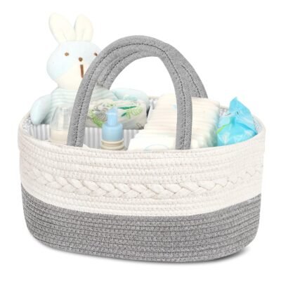 Maliton Diaper Caddy Organizer for Baby Boy- Cotton Rope for Changing Table, Nursery Storage, Newborn Baby Must Have Items