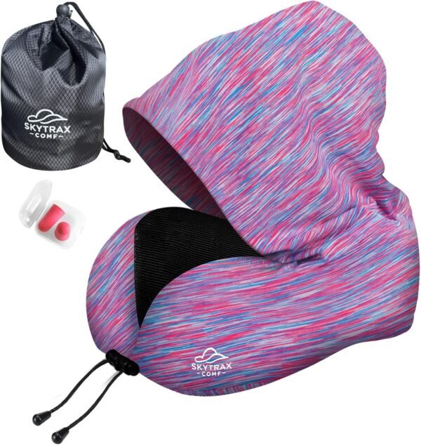 Travel Pillow with Extra Large Hood for Airplane Long Flights Privacy and Comfort Memory Foam with Skin-Friendly Cover for Road Trip Head&Neck Support for Plane Office Cars Sleeping & Rest(Colorful)