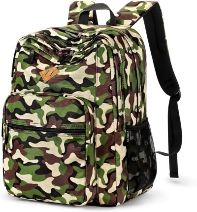 ZORFIN 26L Backpack for School, College, and Travel: Water Resistant Bookbag with 8 Compartments - Buckshot Camo