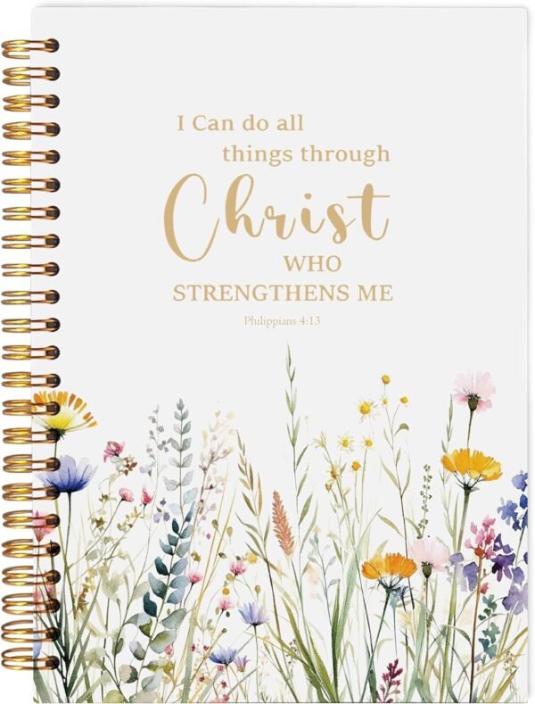 Philippians 4:13 Christian Notebook Journals for Women, I Can Do All Things Through Christ Bible Journal, Prayer Journal for Woman, Church Notes Notebook, Hardcover Spiral Notebook 5.5x8.3 Inch