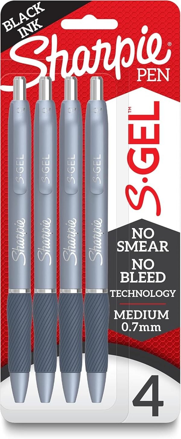 Sharpie S-Gel Gel Pens Medium Point (0.7mm) Frost Blue Body Black Gel Ink Pens 4 Count