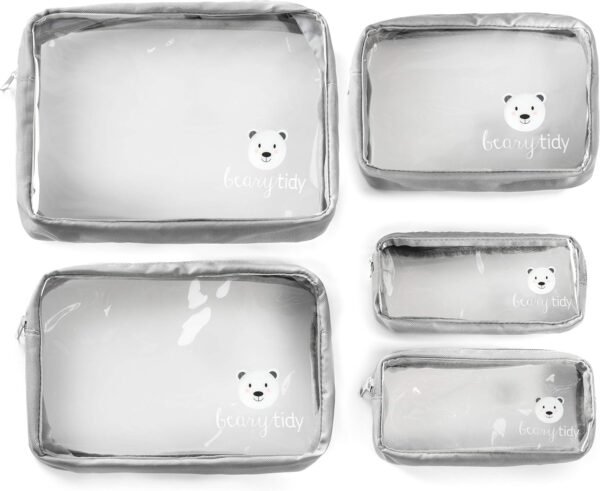 5 Piece Diaper Bag Organizer Pouch Set, Clear with Zippers and Nestable