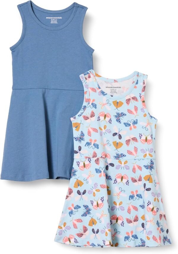 Amazon Essentials Girls and Toddlers' Knit Sleeveless Tank Play Dress, Pack of 2