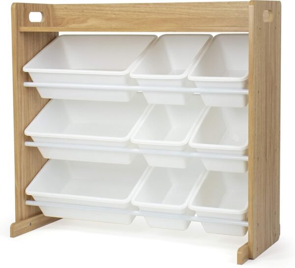 Humble Crew Toy Storage Organizer with Top Shelf and 9 Removable Bins, Natural/White – Toddler Bookshelf with Toy Organizer - Modern Toy Rack Ideal for Kids' Rooms, Playrooms, and Nurseries