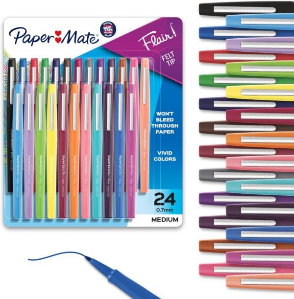 Paper Mate Felt Tip Pens Flair Marker Pens Medium Point Assorted 24 Count