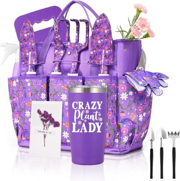 Gardening Gifts for Women, Gardening Tools for Women, 14 PCS Garden Tools Set Kit with Garden Tool Bag, Plant Lover Christmas Birthday for Mom Grandma Aunt, Purple