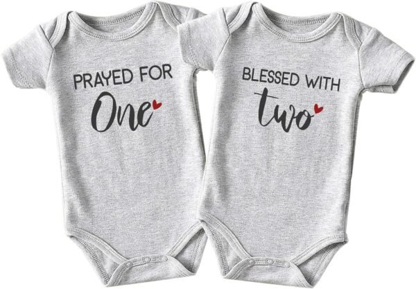 Prayed One Blessed Two Twin Outfits For Boy And Girl Newborn Twins Baby Items Must Haves bodysuit