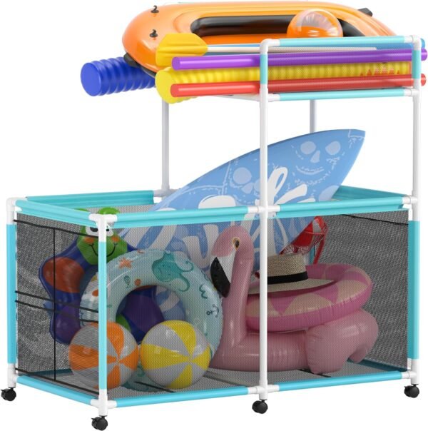 295 Gallon Pool Float Storage, Rolling Pool Storage Bin, Mesh Swimming Pool Toy Storage, Pool Noodle Holder for Toys, Floats, Balls and Floats Equipment