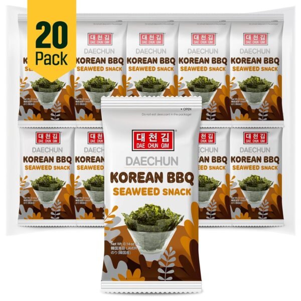 CHOI's 1 Korean BBQ Seaweed Snacks/ (20 Pack) / Product of Korea/Kimbap, Gimbap, Keto, Gluten Free, Full of Fiber, Vitamin, Mineral, High protein snack, Omega 3's.