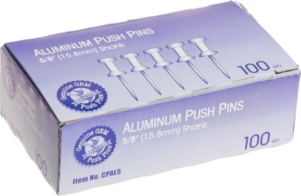 GEM CPAL5 Aluminum Head Push Pins, Aluminum, Silver, 5/8-Inch, 100/Box