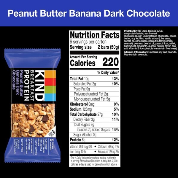 KIND Breakfast Protein Bars, Peanut Butter Banana Dark Chocolate, Healthy Snacks, Gluten Free, 8g Protein, 6 Count (Pack of 2)