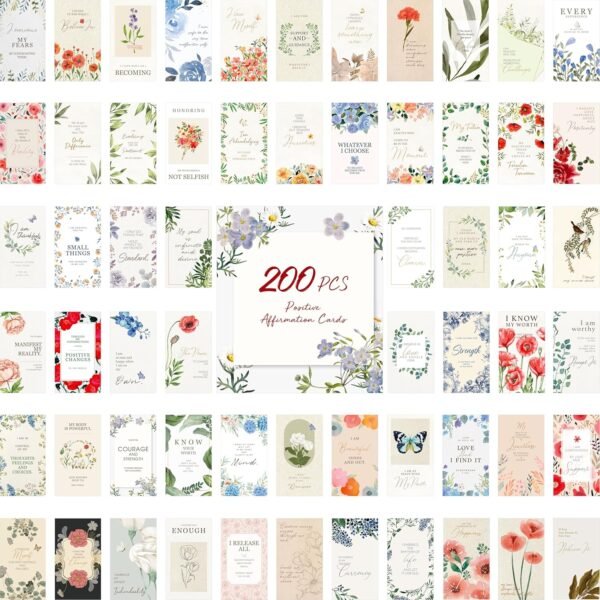 Gethelud 200 PCS Positive Affirmations Cards for Women, 60 Designs Daily Affirmations Cards, Inspirational Motivational Cards Mindfulness Cards Meditation Cards (2” x 3.5”)