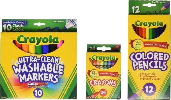 Crayola Back To School Supplies, Grades 3-5, Ages 7, 8, 9, 10, Contains 24 Crayons, 10 Washable Broad Line Markers, and 12 Colored Pencils [Amazon Exclusive]